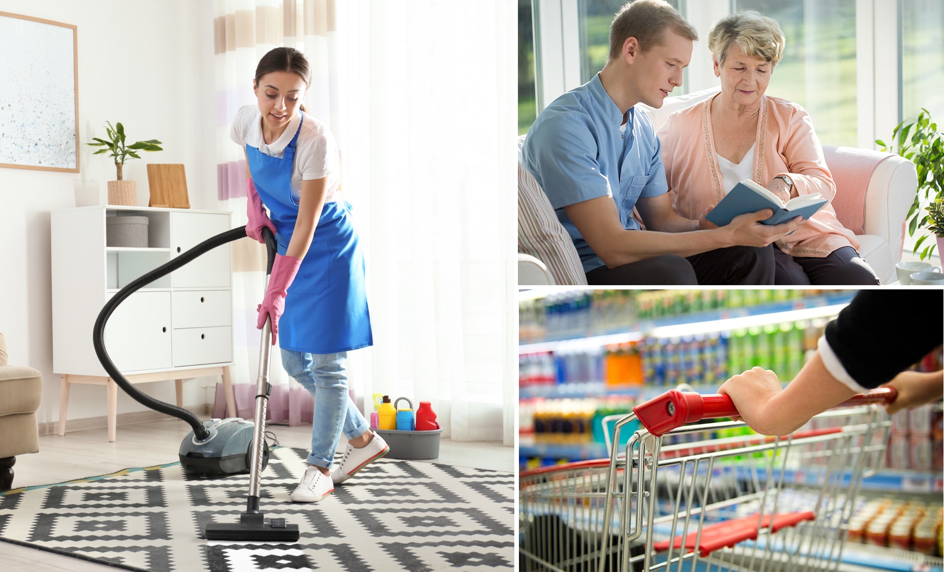 Cleaning The Floor, Buying Grocery And Talking To Elderly Woman